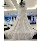 NumberSea A Line Boho Wedding Dress V Neck Three Quarter Flare Sleeve Lace Bodice Illusion Soft Tulle 2025 Beach Vestidos De Fiesta Bridal