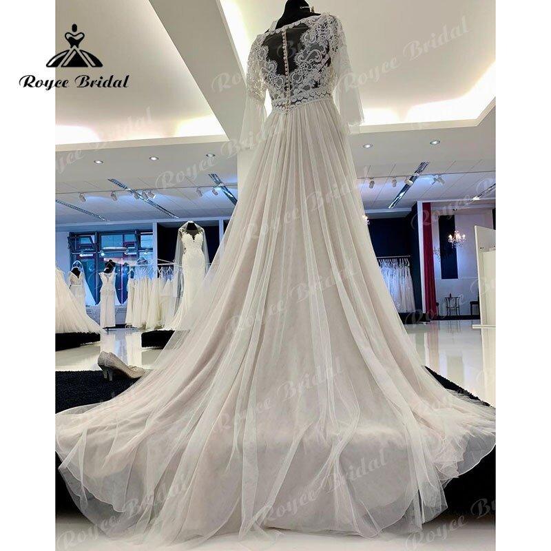 NumberSea A Line Boho Wedding Dress V Neck Three Quarter Flare Sleeve Lace Bodice Illusion Soft Tulle 2025 Beach Vestidos De Fiesta Bridal