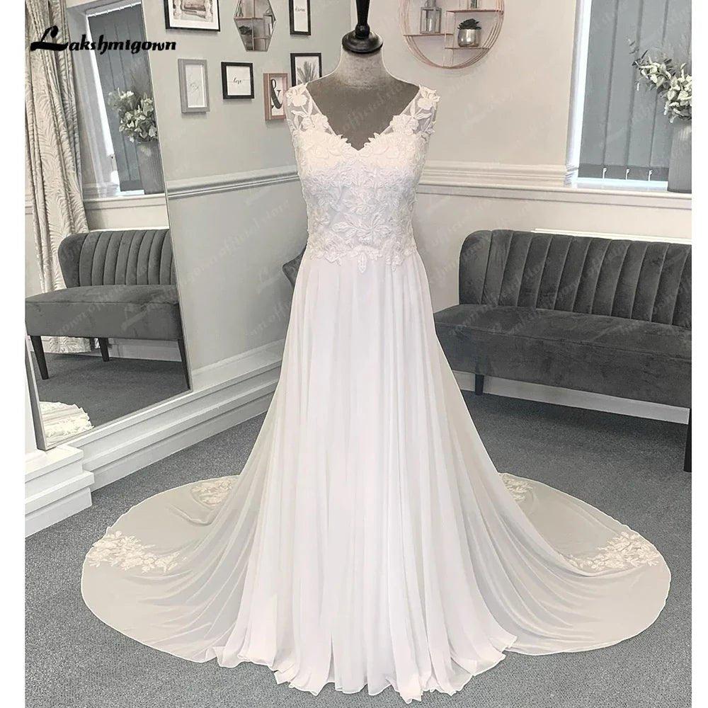 NumberSea A Line Chiffon Beach Wedding Dress for Women Vestidos de Novia 2025 Elegant Bridal Long Boho Dresses Lace Bodice