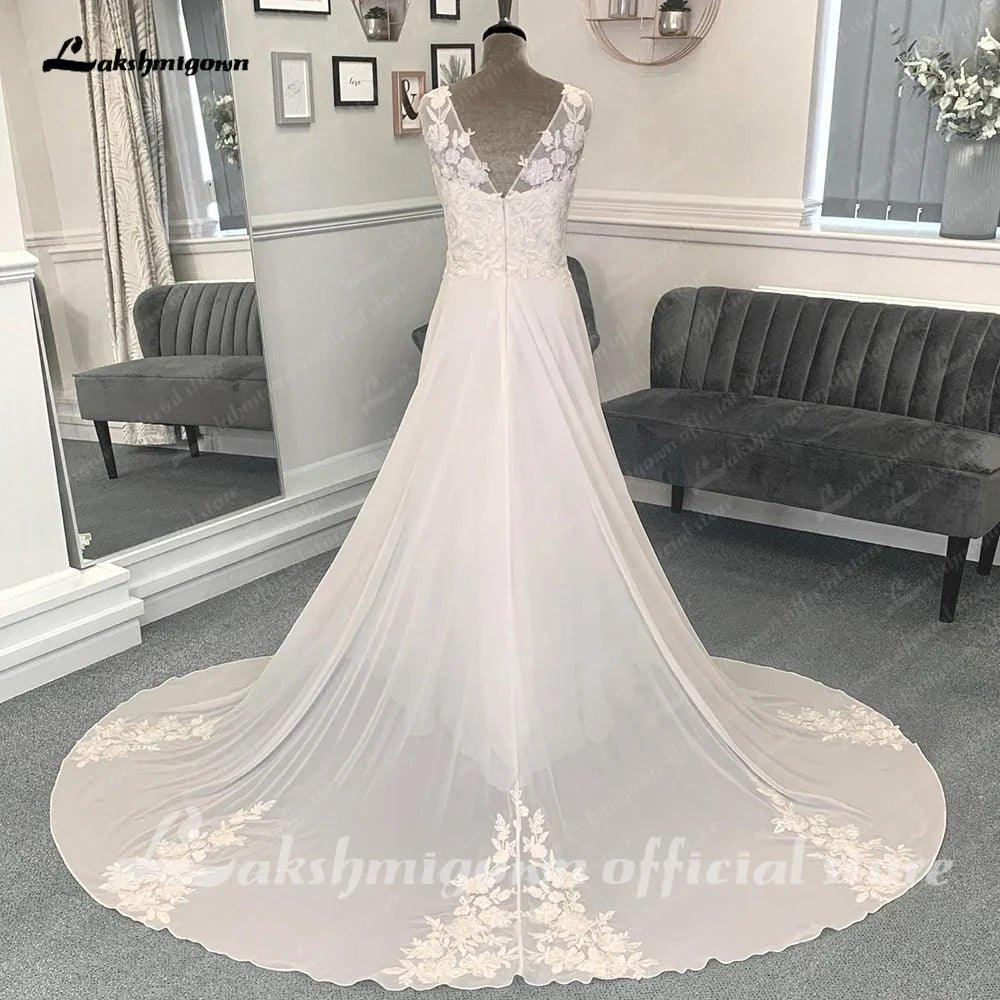 NumberSea A Line Chiffon Beach Wedding Dress for Women Vestidos de Novia 2025 Elegant Bridal Long Boho Dresses Lace Bodice