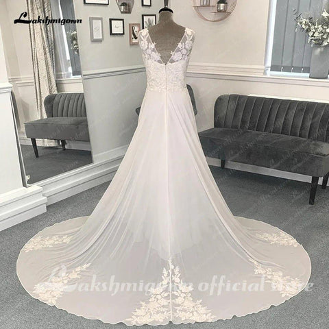 Vestido de noiva de praia em chiffon A-Line NumberSea para mulher, vestidos de noiva 2025, elegantes vestidos longos estilo boho, corpete de renda 