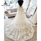 NumberSea A Line Lace Appliques Sleeveless Deep V Neck Boho Wedding Dress Sweep Train 2025 Summer Beach Wedding Gowns Custom Made Elegant