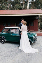 NumberSea A-line Lace Long Sleeves Round Neck Slit Wedding Dress, Wedding Gowns, MW762