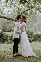 NumberSea Vestidos de noiva compridos com decote em V profundo e manga comprida, sem costas e renda, MW343