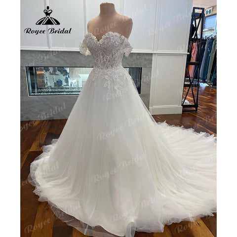 NumberSea A-Linie Weg Von der Schulter Spitze Blumen Prinzessin Flügelärmeln Brautkleid 2025 Robe Mariee Brautkleider für die Braut vestido de novia 