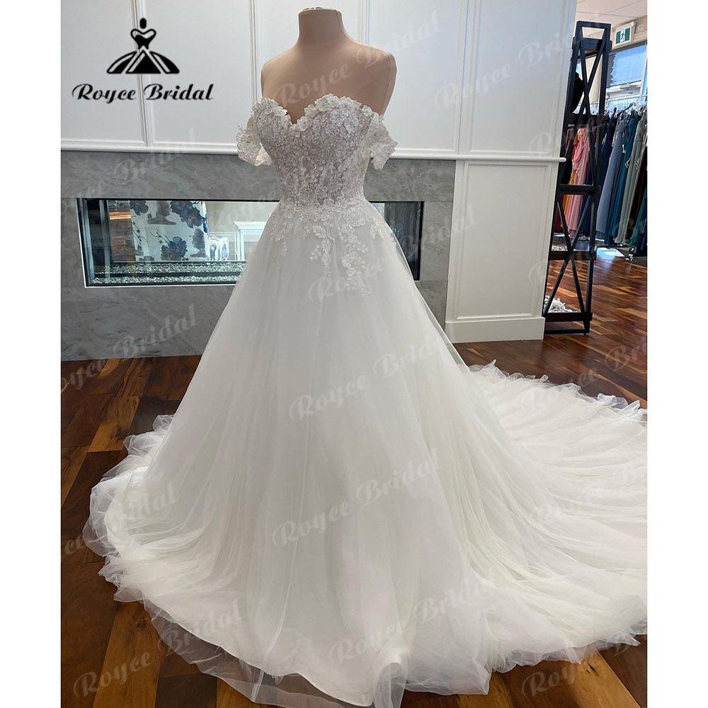 NumberSea A Line Off the Shoulder Lace Floral Princess Cap Sleeve Wedding Dress 2025 Robe Mariee Wedding Gowns for Bride vestido de novia