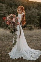 NumberSea A-line Scoop Neck Backless Long Sleeves Lace Wedding Dresses, MW989