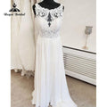NumberSea Abito da Sposa in Chiffon Boho con Scollo a V e Pizzo, Appliques da Spiaggia, Senza Schienale Sexy, Elegante per Estate Matrimonio 2025