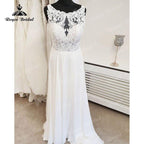 NumberSea A Line Scoop Neck Lace Wedding Dress Beach Appliques Chiffon Boho 2025 Backlesss Sexy Bridal Wedding Dresses Summer Elegant