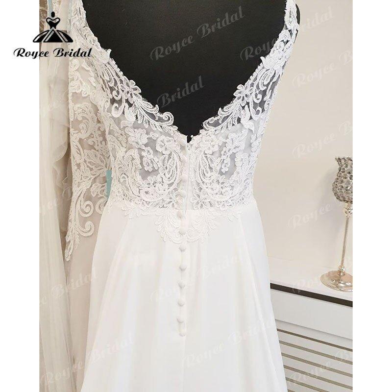 NumberSea A Line Scoop Neck Lace Wedding Dress Beach Appliques Chiffon Boho 2025 Backlesss Sexy Bridal Wedding Dresses Summer Elegant