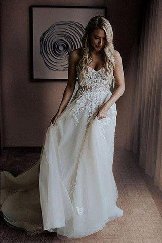 NumberSea A-Linie Brautkleid mit Herzausschnitt und Schleppe und Perlenapplikationen, MW309