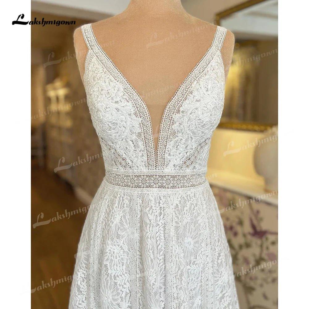 NumberSea A Line Wedding Dresses Sexy V Neck Lace Appliques Spaghetti Straps For Women Bridal Gown Sweep Vestidos De Novia