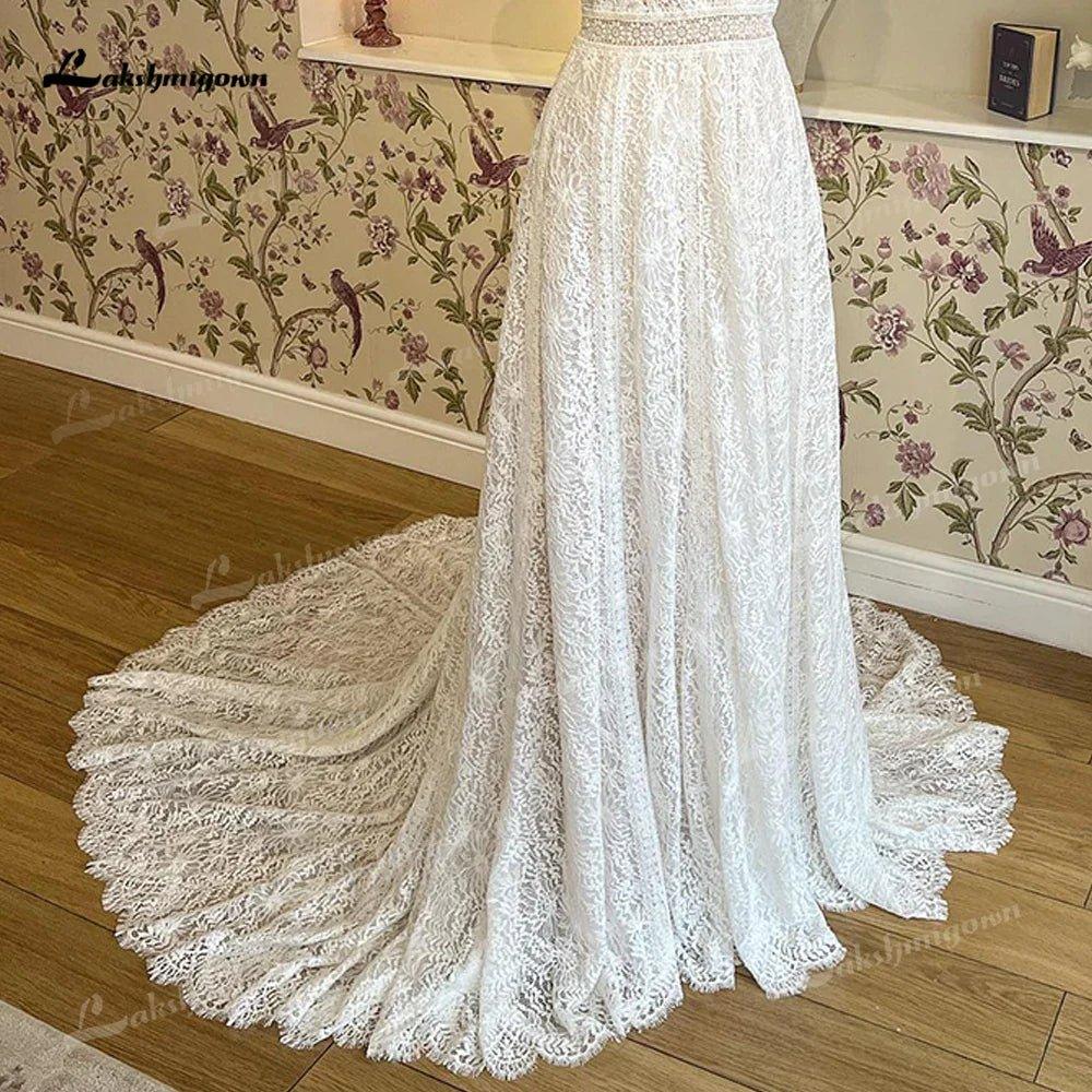 NumberSea A Line Wedding Dresses Sexy V Neck Lace Appliques Spaghetti Straps For Women Bridal Gown Sweep Vestidos De Novia