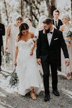 NumberSea Appliqued Tulle Wedding Dresses Sweep Train A-line Long Bridal Gowns,MW455