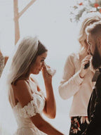 NumberSea Appliqued Tulle Wedding Dresses Sweep Train A-line Long Bridal Gowns,MW455