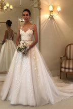 NumberSea Backless Rustic V-Neck Lace Wedding Dresses Wedding Dress, MW287