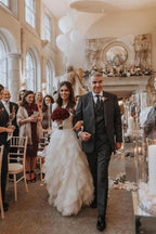 NumberSea Bateau A-Line Long Sleeves High Neck Ruffles Tulle Elegant Wedding Dress,MW430