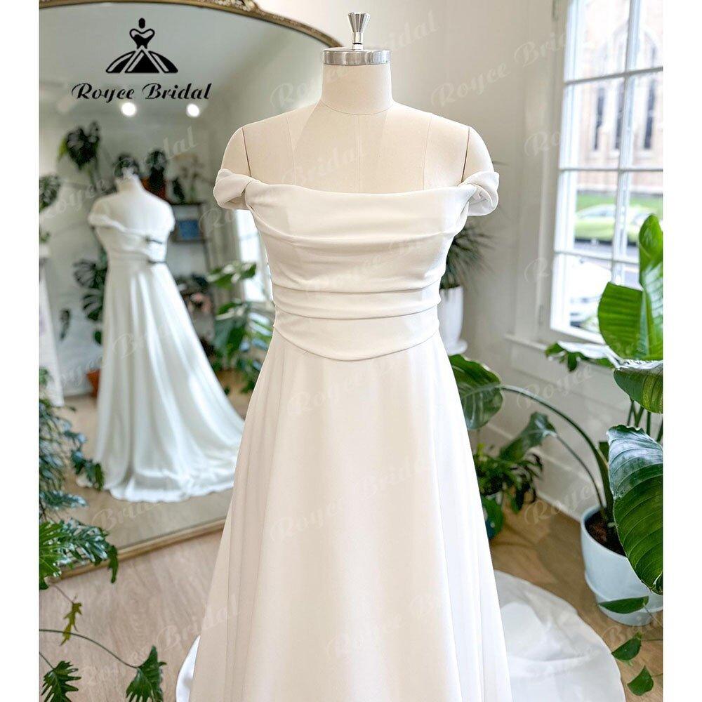 NumberSea Beach Off Shoulder Soft Satin Pleats Boho Wedding Dress for Women 2025 Off White Wedding Reception Dress for Bride NumberSea