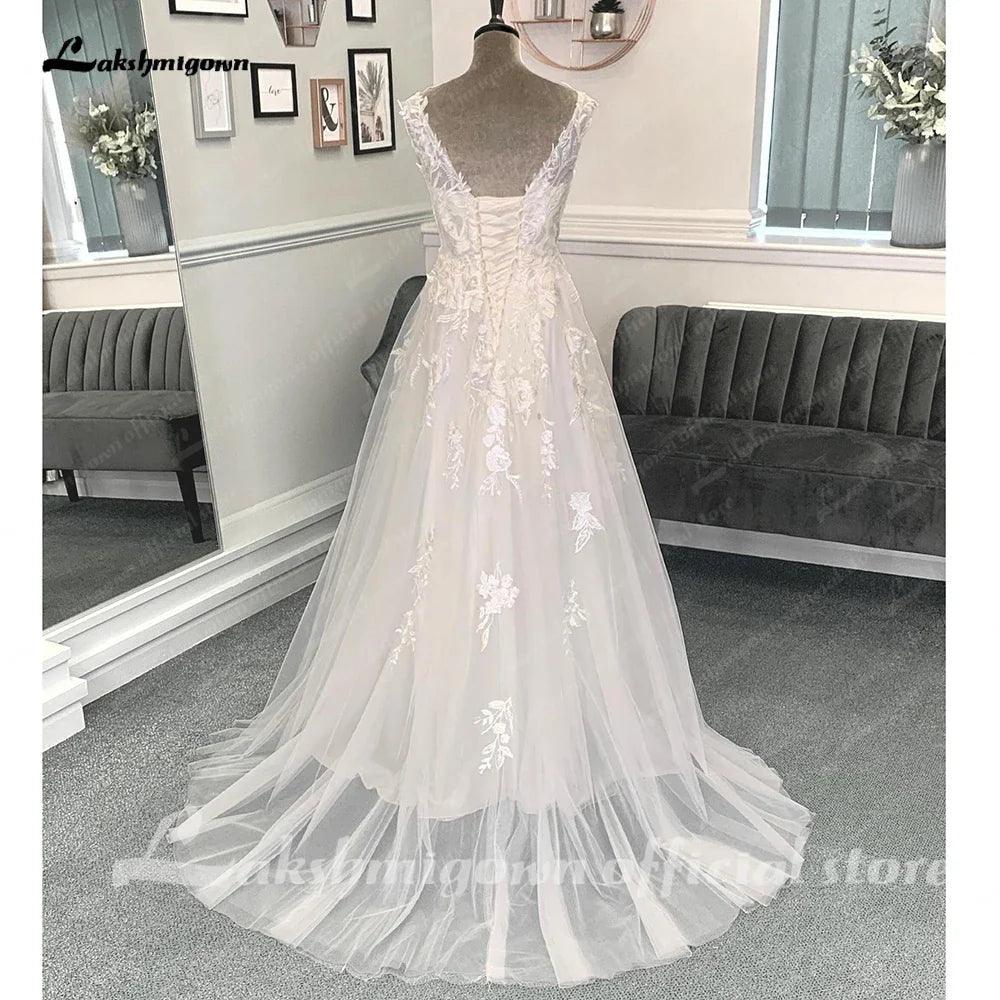 NumberSea Beach Wedding Dresses 2025 A-Line Sleeveless Lace With Appliques 2025 Spring & Summer Bridal Gown