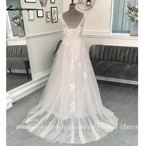 Robes de mariée pour plage NumberSea 2025 Coupe A sans manches en dentelle avec applications Robe de mariée pour printemps et été 2025