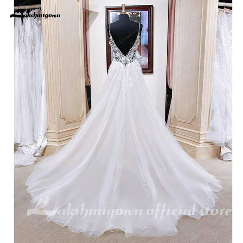 NumberSea Abiti da Sposa Spiaggia per Donna Schienale Nudo Sexy da Sposa Boho Abiti da Sposa Spaghetti Abiti da Festa
