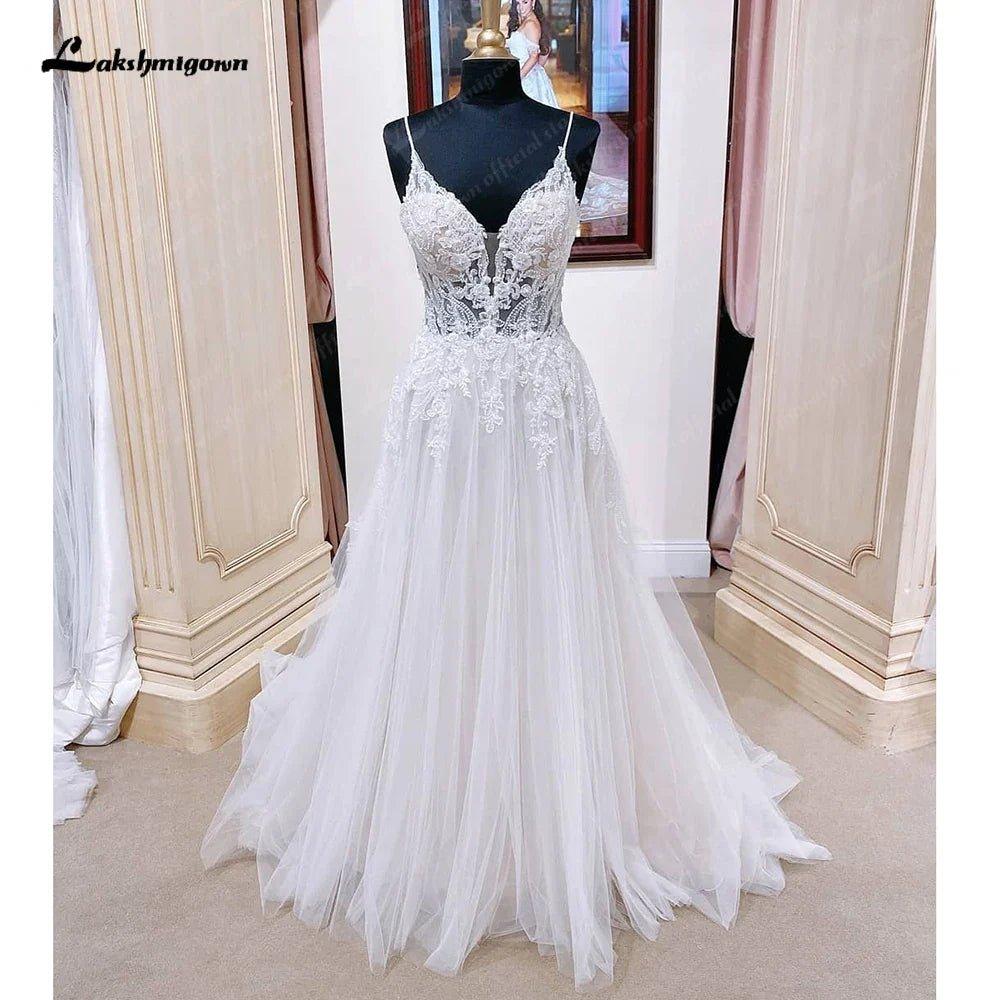 NumberSea Beach Wedding Dresses for Women Backless Sexy Bridal Boho Wedding Gowns Spaghetti Straps Party Gowns