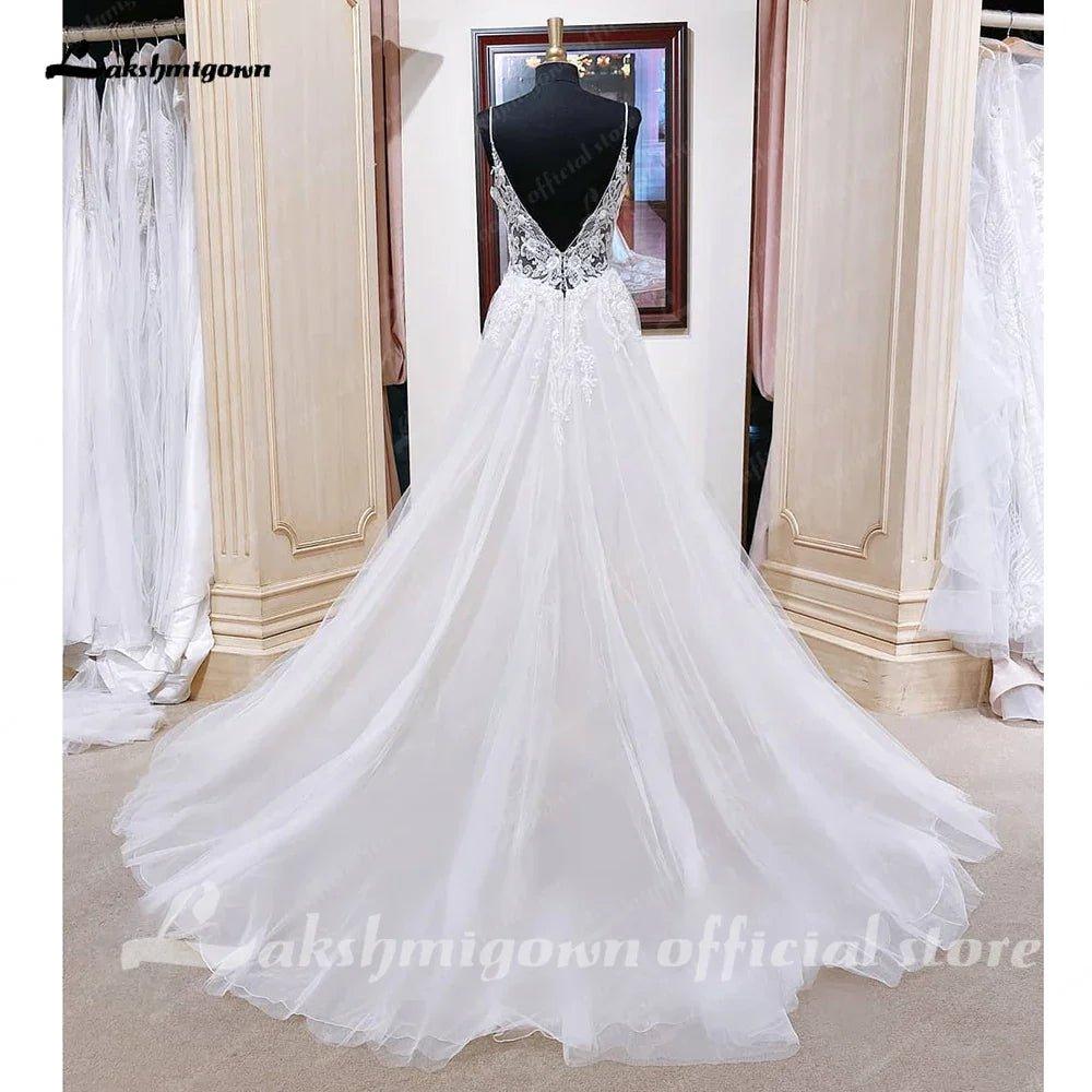 NumberSea Beach Wedding Dresses for Women Backless Sexy Bridal Boho Wedding Gowns Spaghetti Straps Party Gowns