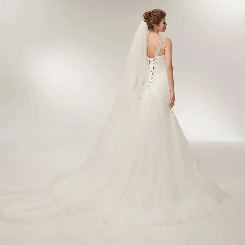 NumberSea Beach Wedding Dresses Vestido Noiva Simple White Tulle V-neck Bridal Gown robe de mariage vestido de noiva sereia