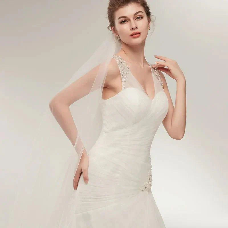 NumberSea Beach Wedding Dresses Vestido Noiva Simple White Tulle V-neck Bridal Gown robe de mariage vestido de noiva sereia