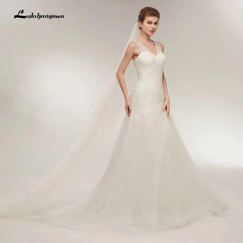 Numbersea vestidos de praia de praia vestido de noiva simples branco tule com decote em v vestido de noiva robe de mariage vestido de noiva sereia 