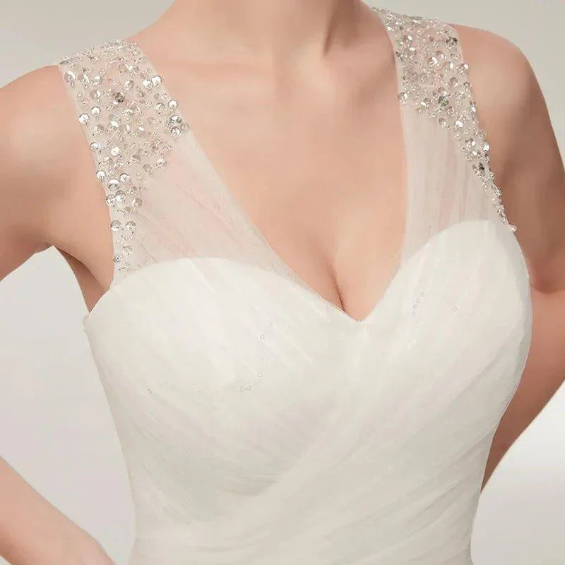 NumberSea Beach Wedding Dresses Vestido Noiva Simple White Tulle V-neck Bridal Gown robe de mariage vestido de noiva sereia