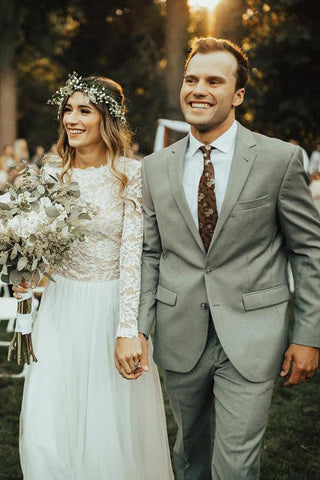 NumberSea Lindos Vestidos de Noiva em Tule com Renda e Mangas Compridas, Vestidos de Noiva, MW590