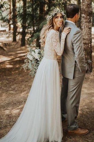NumberSea Lindos Vestidos de Noiva em Tule com Renda e Mangas Compridas, Vestidos de Noiva, MW590