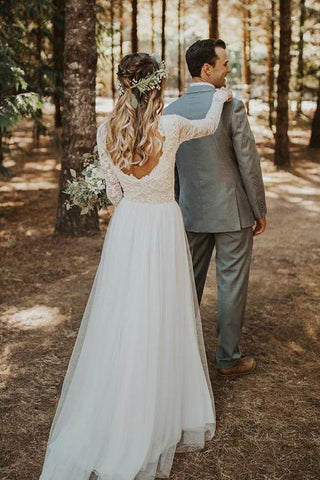 NumberSea Lindos Vestidos de Noiva em Tule com Renda e Mangas Compridas, Vestidos de Noiva, MW590