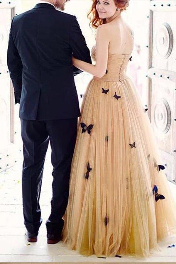 NumberSea Wunderschönes Schmetterlings-Brautkleid mit herzförmigem Ausschnitt und Rüschen, MW391