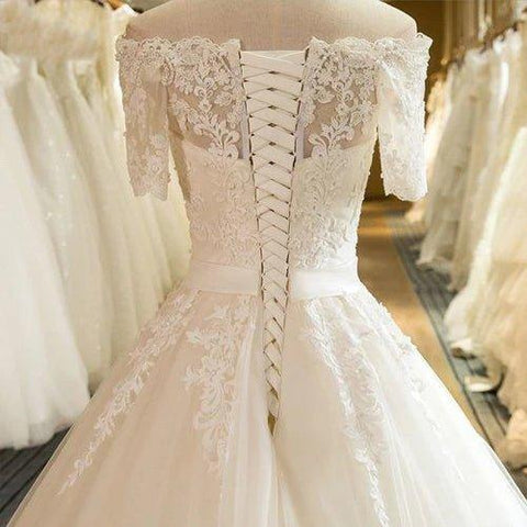 NumberSea Wunderschönes Brautkleid, schulterfrei, Ballkleid, Spitze, elfenbeinfarben, MW453