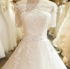 NumberSea Beautiful Wedding Dresses Off-the-shoulder Ball Gown Lace Ivory Bridal Gown,MW453