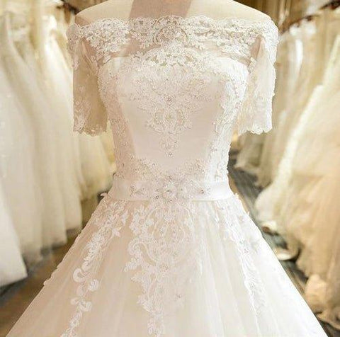 NumberSea Wunderschönes Brautkleid, schulterfrei, Ballkleid, Spitze, elfenbeinfarben, MW453