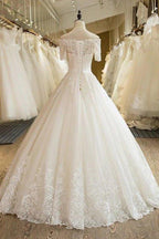 NumberSea Beautiful Wedding Dresses Off-the-shoulder Ball Gown Lace Ivory Bridal Gown,MW453