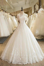 NumberSea Beautiful Wedding Dresses Off-the-shoulder Ball Gown Lace Ivory Bridal Gown,MW453