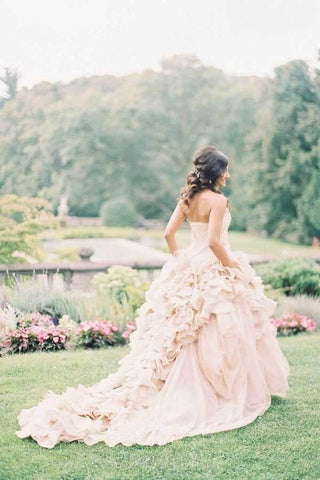 NumberSea Blush Ballkleid Organza Rüschen Trägerloses Brautkleid, Brautkleid, MW769