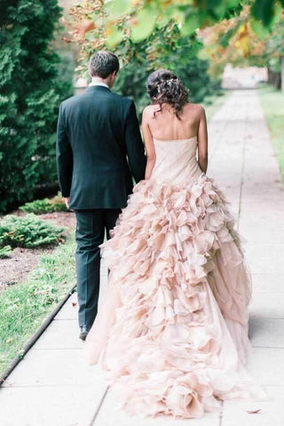 NumberSea Blush Ballkleid Organza Rüschen Trägerloses Brautkleid, Brautkleid, MW769