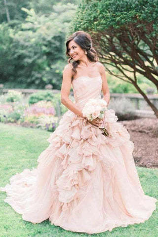 NumberSea Blush Ballkleid Organza Rüschen Trägerloses Brautkleid, Brautkleid, MW769