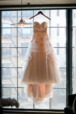 NumberSea Blush Pink A-Linie Herzausschnitt Blumenmuster Rückenfreies Brautkleid, Brautkleider, MW761