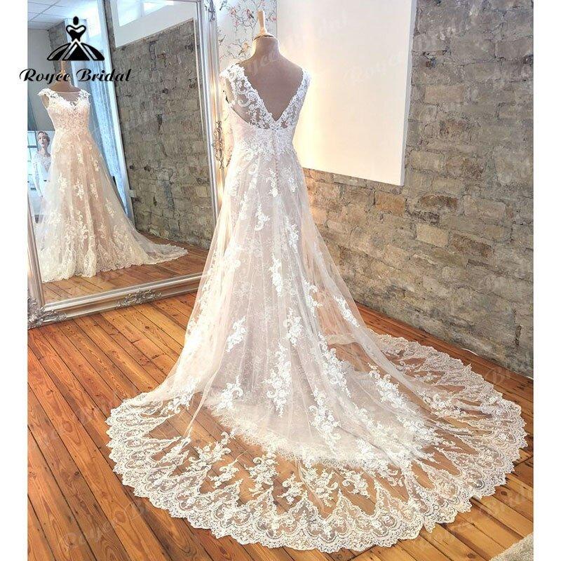 NumberSea Blush Pink Cap Sleeve A Line Wedding Dress Lace Appliques Open Back 2025 Vintage Bridal Gown Long Tulle robe de mariée Elegant