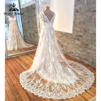 NumberSea Blush Pink Cap Sleeve A Line Wedding Dress Lace Appliques Open Back 2025 Vintage Bridal Gown Long Tulle robe de mariée Elegant