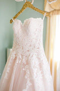 NumberSea Blush Pink Tüll Spitze Sweetheart Brautkleider, A-Linie Brautkleider, MW607