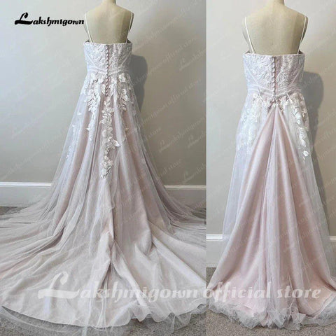 NumberSea Erröten Rosa Hochzeit Kleid Spitze Appliqued Tüll EINE Linie Backless 2025 Tank V Neck Brautkleider vestido de novia 