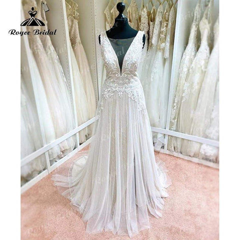 NumberSea Erröten Rosa Hochzeit Kleid Tank V-ausschnitt Spitze Applique Ärmellose Split Side Shiny Hochzeit Kleider vestido de novia de tul brautkleid 