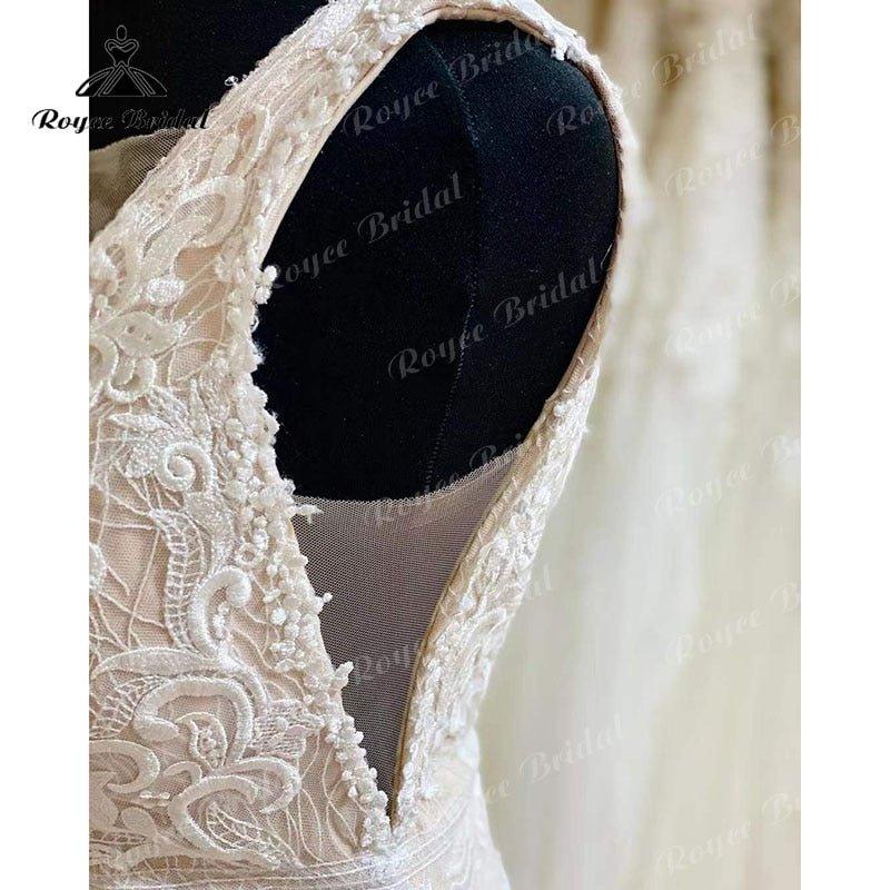 NumberSea Blush Pink Wedding Dress Tank V Neck Lace Applique Sleeveless Split Side Shiny Wedding Gowns vestido de novia de tul Bridal Gown